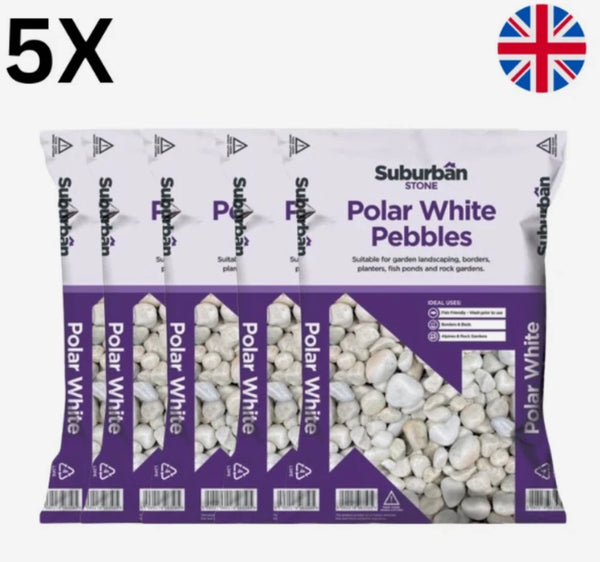 5x White Garden Pebbles 20kg | Decorative Landscape Stones | Free Delivery UK